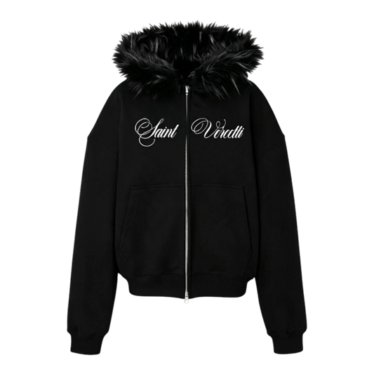 LOS VERC CURSIVE FAUX FUR ZIP TRACKSUIT BLACK