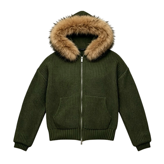 LOS VERC FAUX FUR ZIP UP KNIT JACKETS