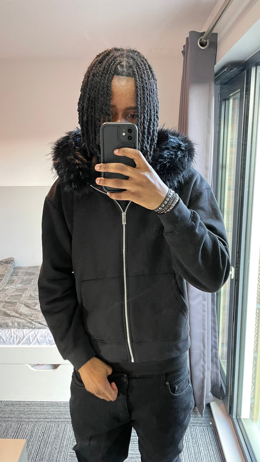 LOS VERC FAUX FUR ZIP HOODIE BLACK/BLACK