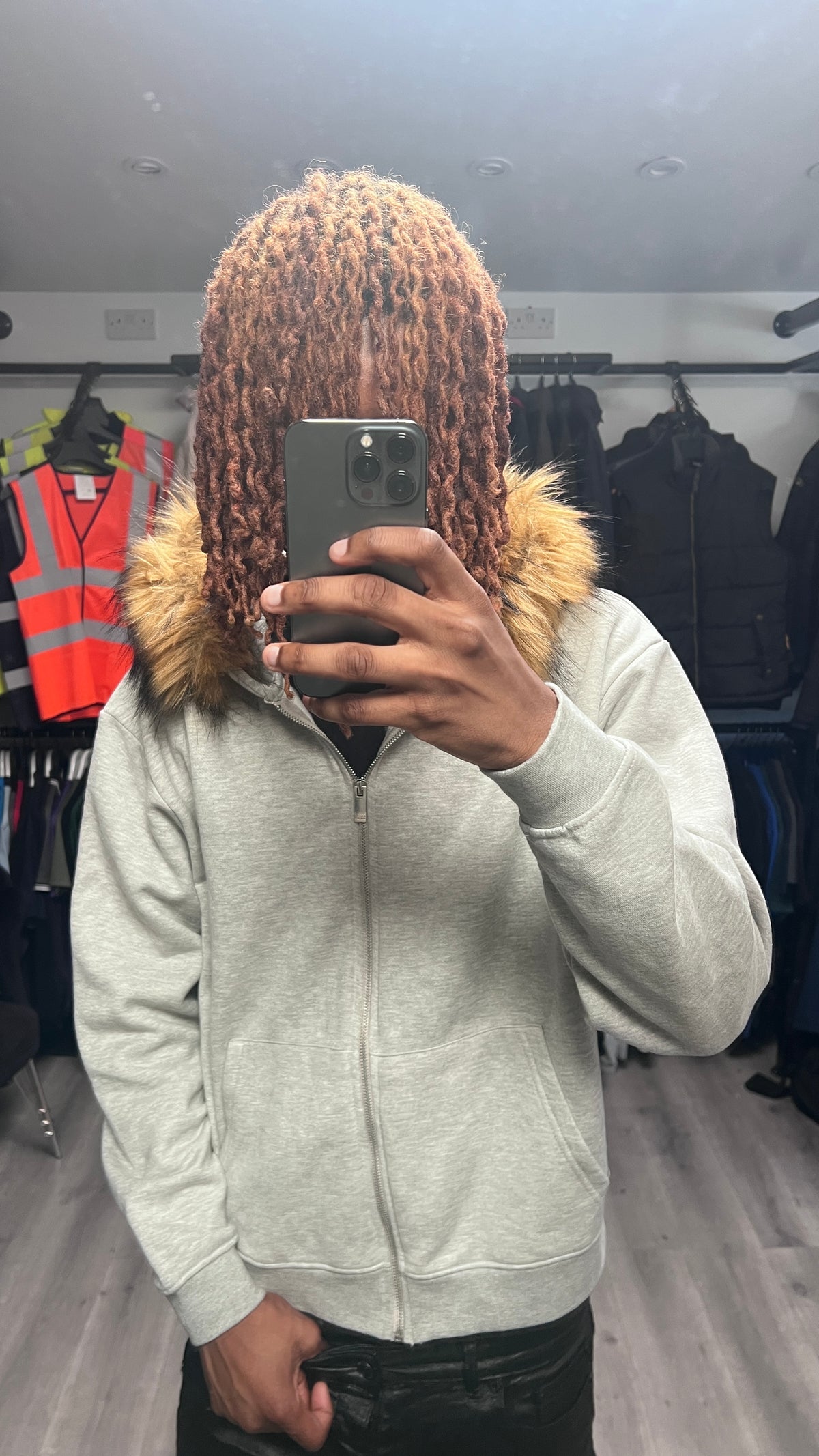 LOS VERC FAUX FUR ZIP HOODIE GREY