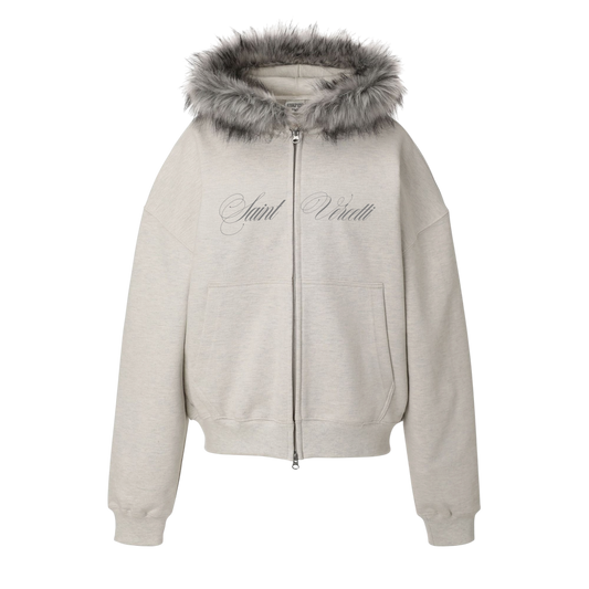 LOS VERC CURSIVE FAUX FUR ZIP TRACKSUIT GREY