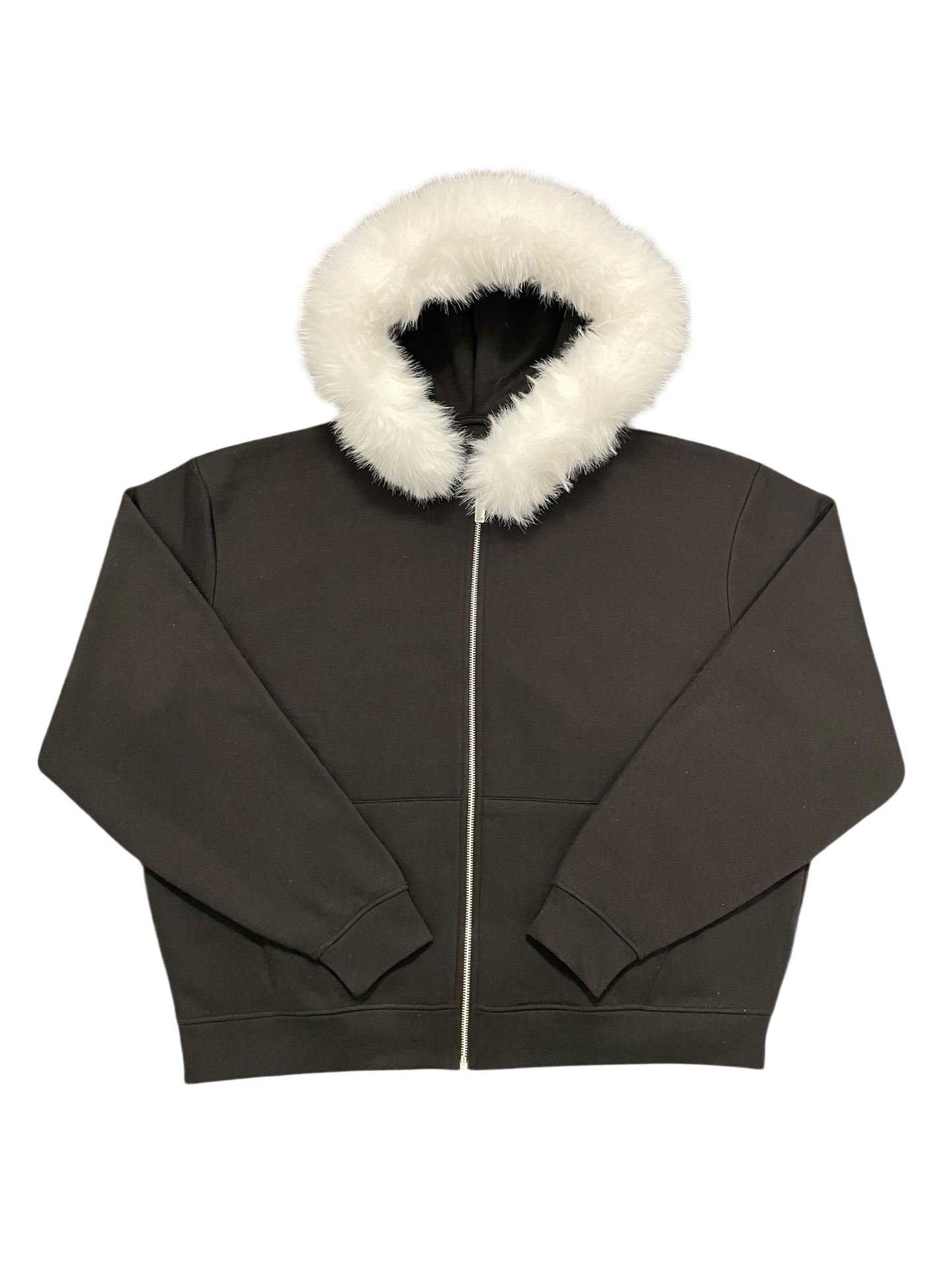 LOS VERC FAUX FUR ZIP UP HOODIE BLACK/WHITE