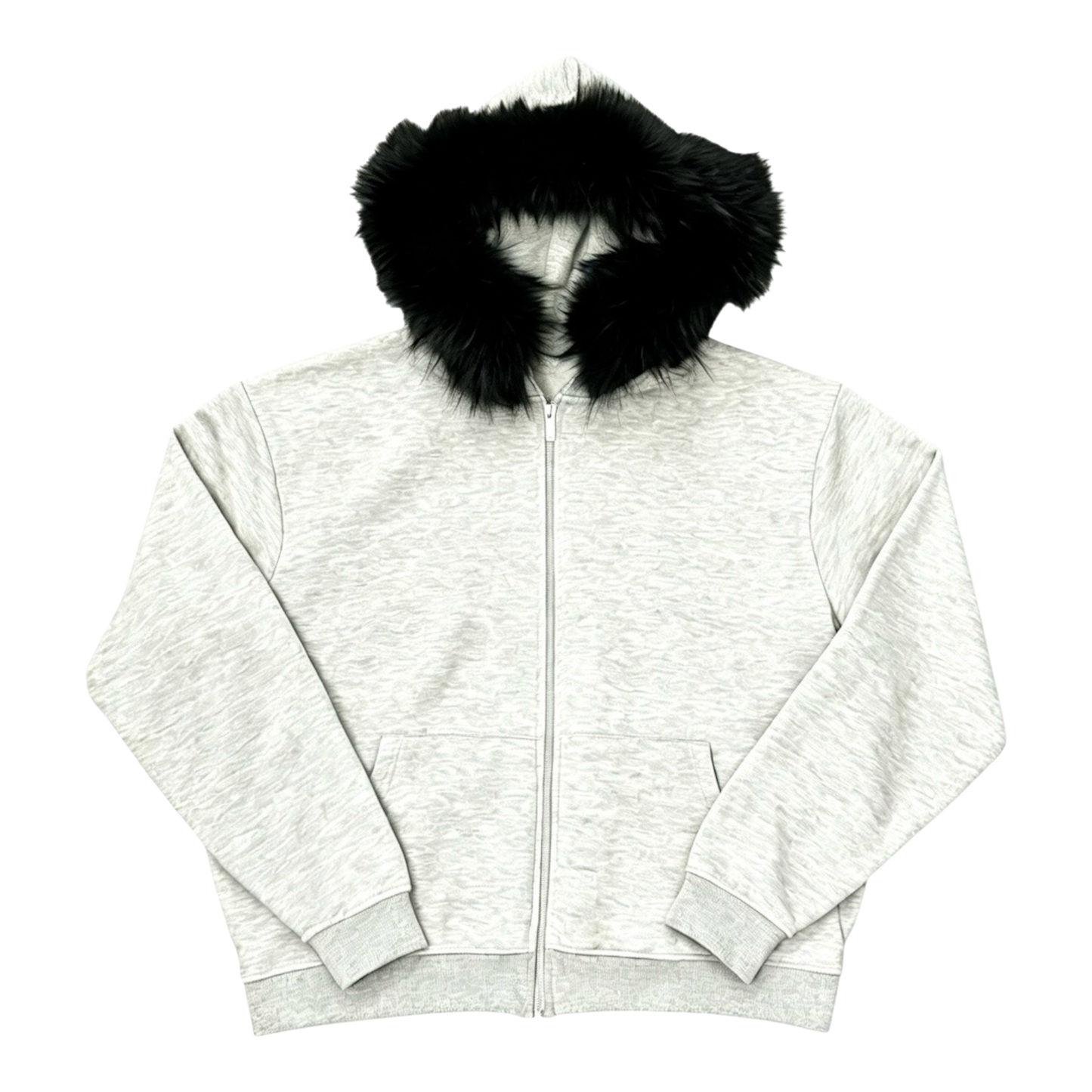LOS VERC FAUX FUR ZIP UP HOODIE HEATHER/BLACK