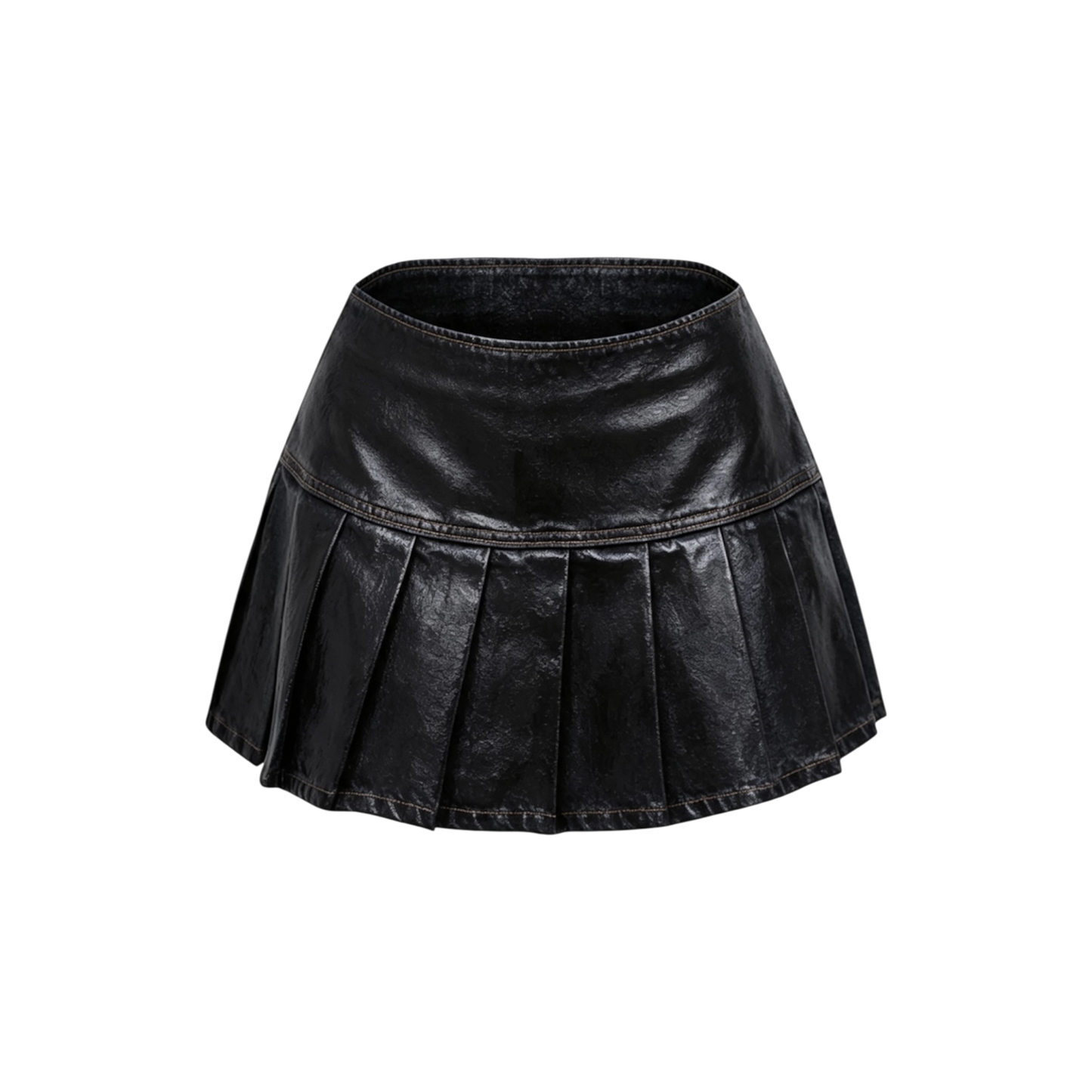 SEIJIN WAXED DENIM MID RISE PLEATED SKIRT BLACK