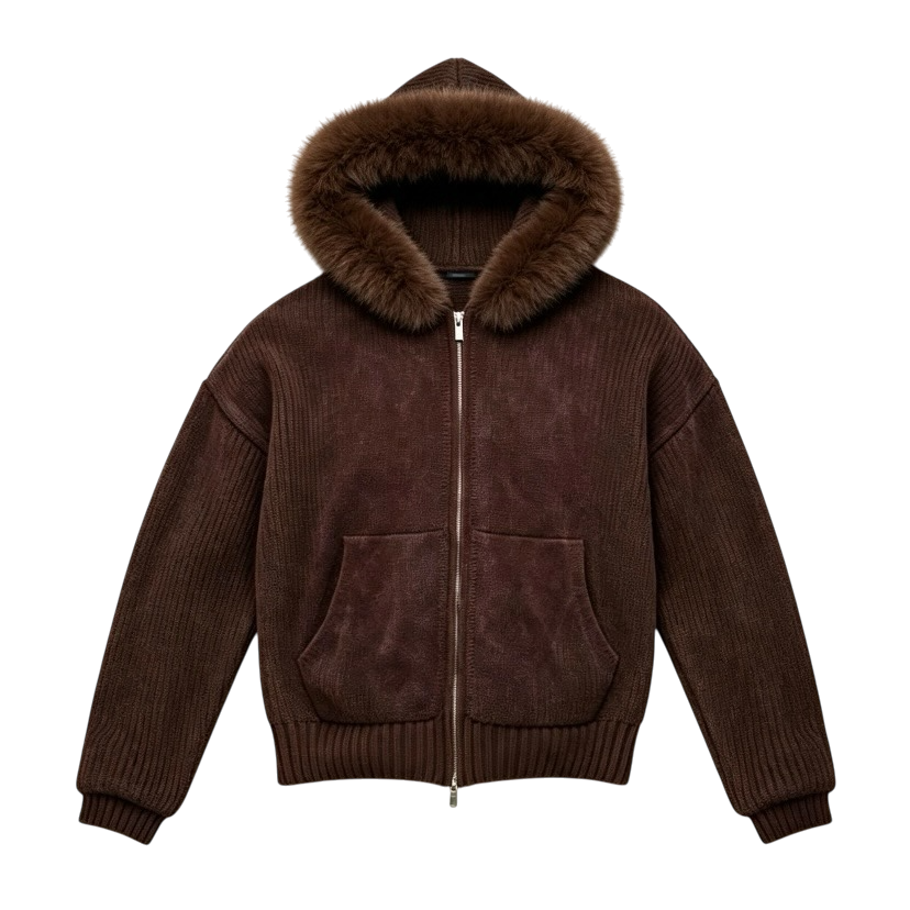 LOS VERC FAUX FUR ZIP UP KNIT JACKETS