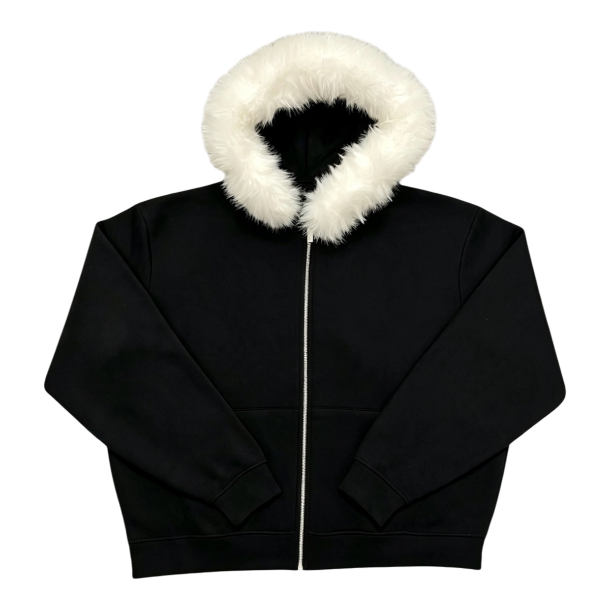 LOS VERC FAUX FUR ZIP UP HOODIE BLACK/WHITE