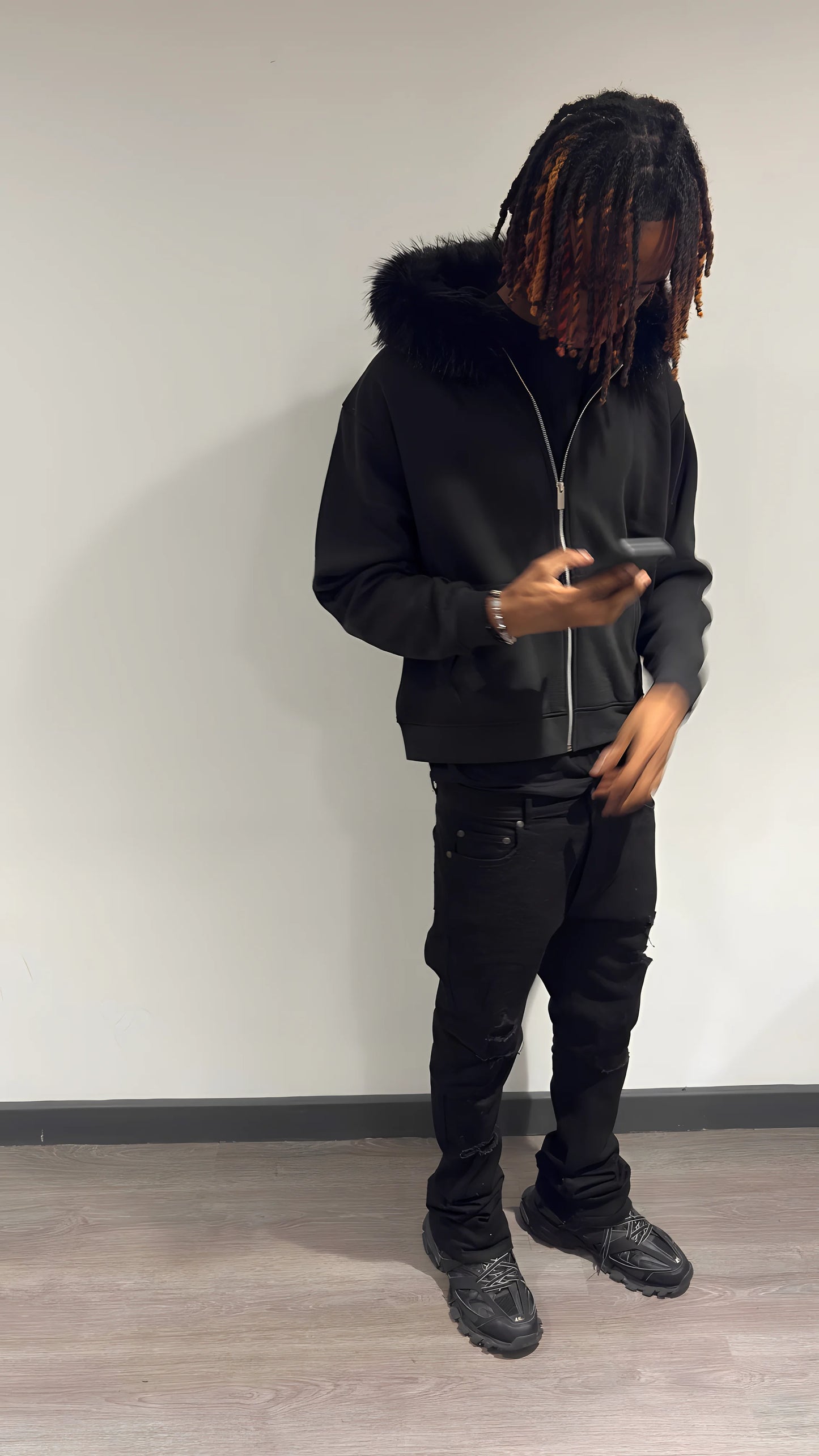 LOS VERC FAUX FUR ZIP HOODIE BLACK/BLACK