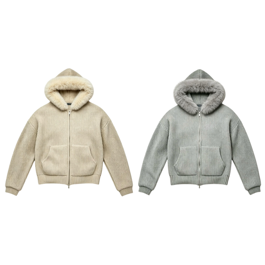 LOS VERC FAUX FUR ZIP UP KNIT JACKET