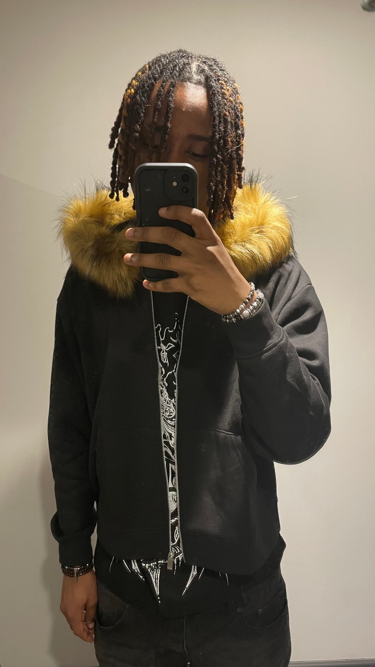LOS VERC FAUX FUR ZIP HOODIE BLACK