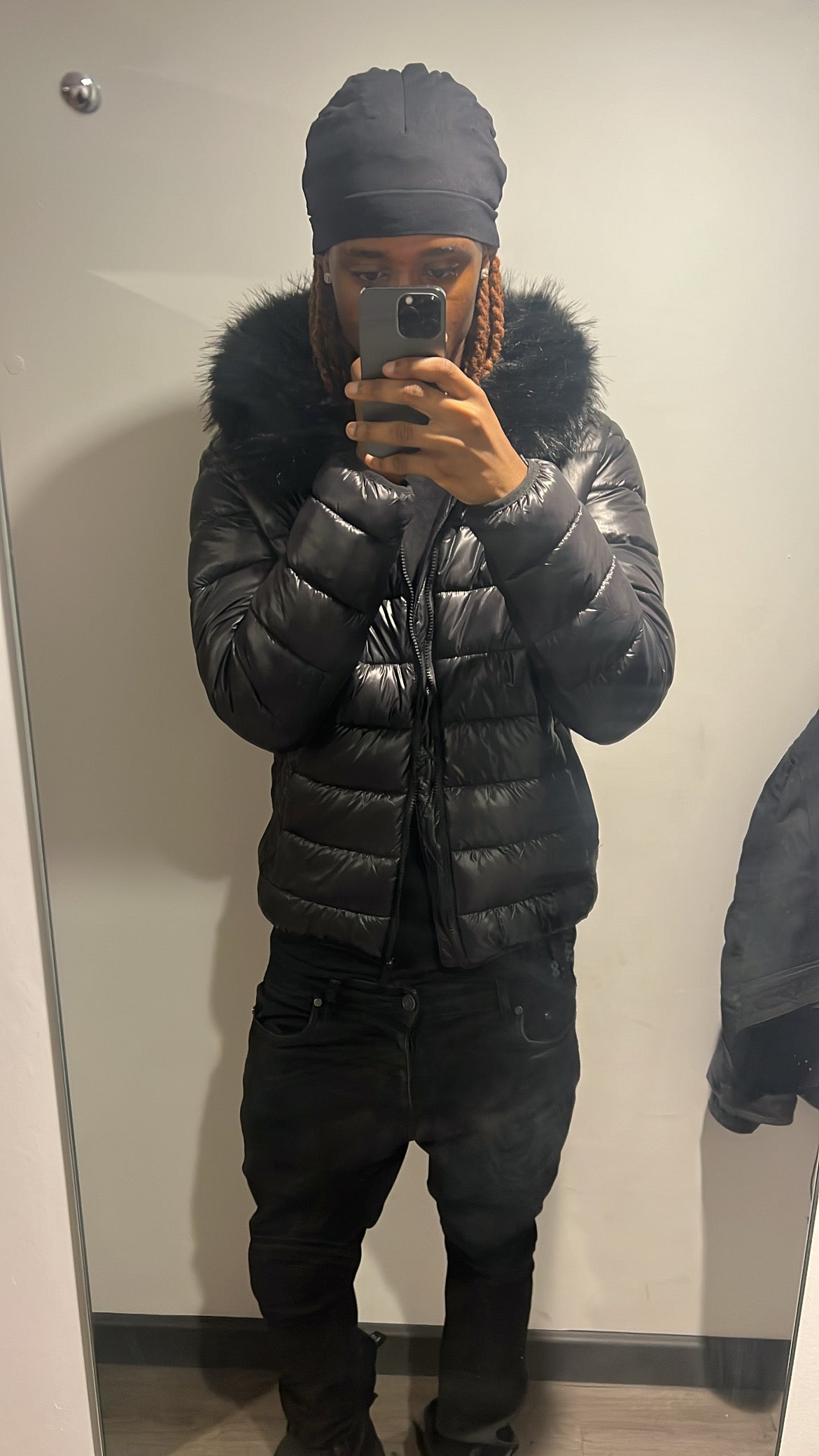 LOS VERC FAUX FUR PUFFER JACKET BLACK