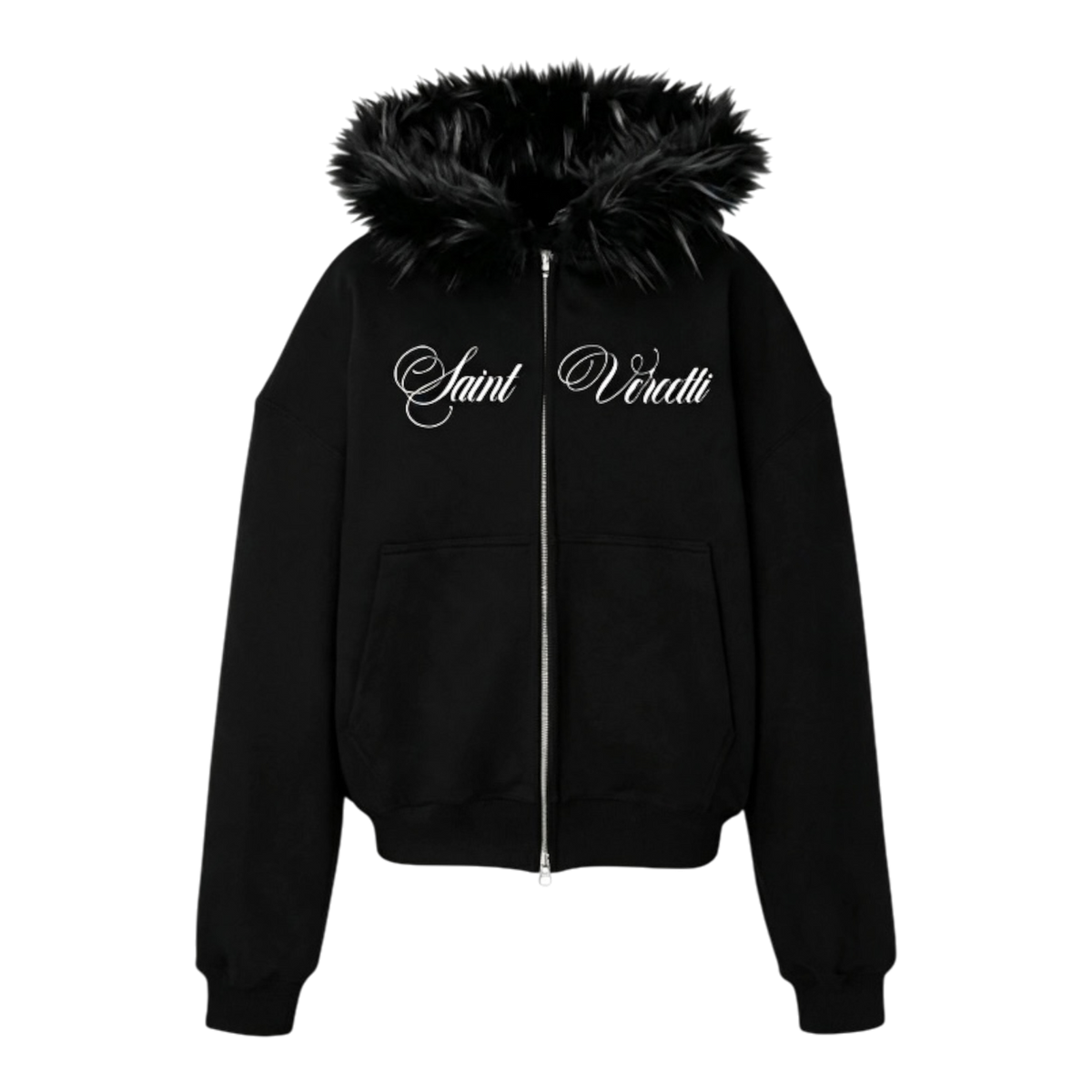 LOS VERC CURSIVE FAUX FUR ZIP TRACKSUIT BLACK