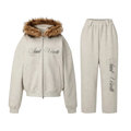 LOS VERC CURSIVE FAUX FUR ZIP TRACKSUIT GREY/BROWN