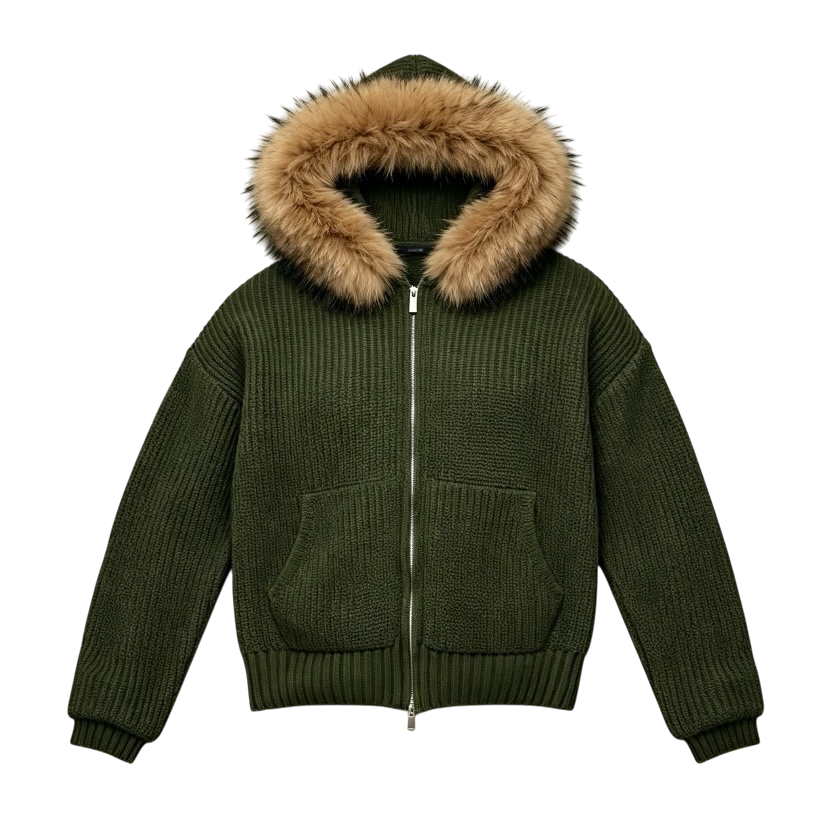LOS VERC FAUX FUR ZIP UP KNIT JACKETS