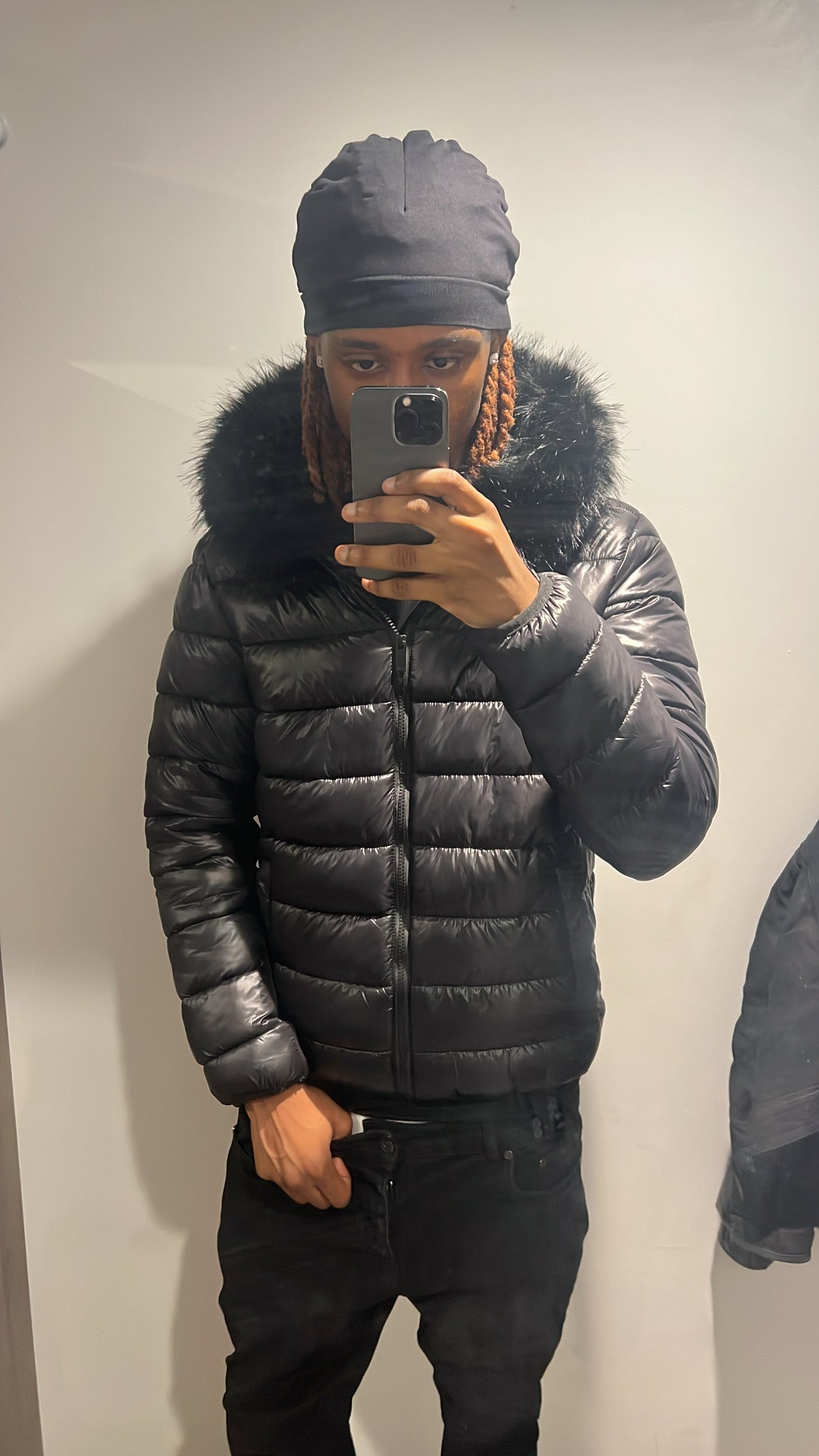 LOS VERC FAUX FUR PUFFER JACKET BLACK