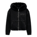 LOS VERC FAUX FUR ZIP UP DENIM JACKET BLACK