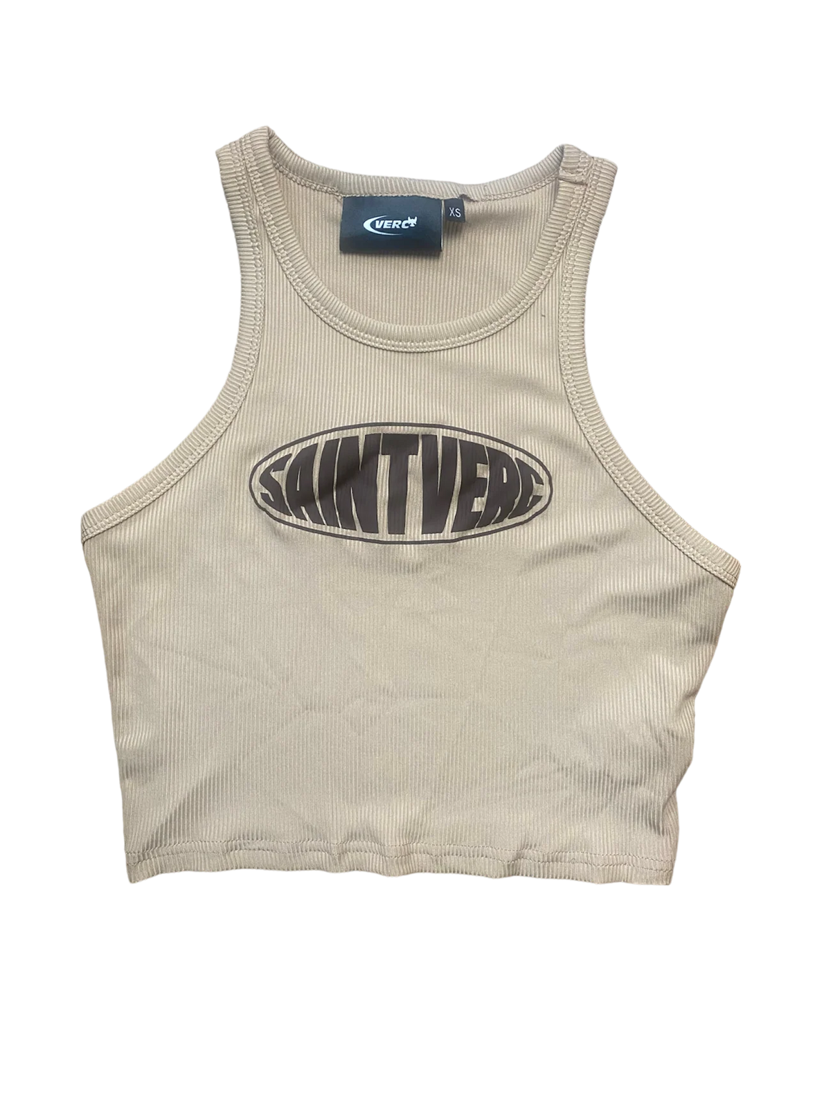 DISTORT CROPPED TANK TOP BEIGE