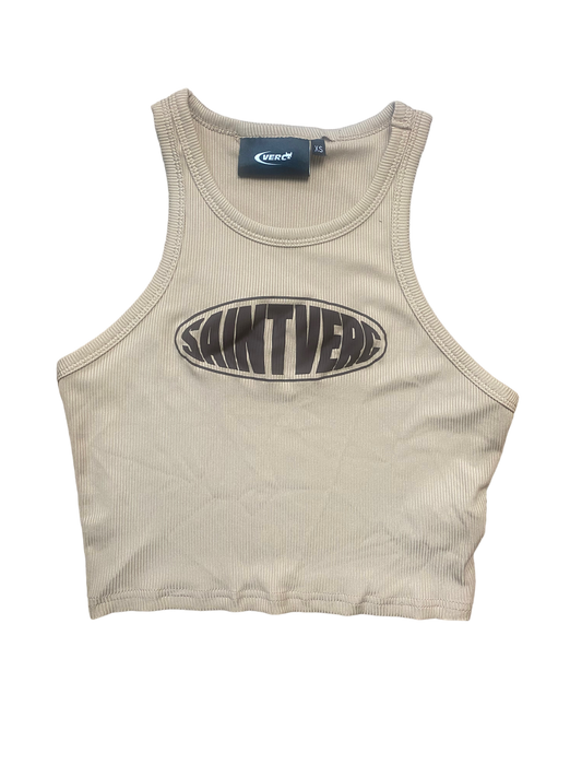 DISTORT CROPPED TANK TOP BEIGE