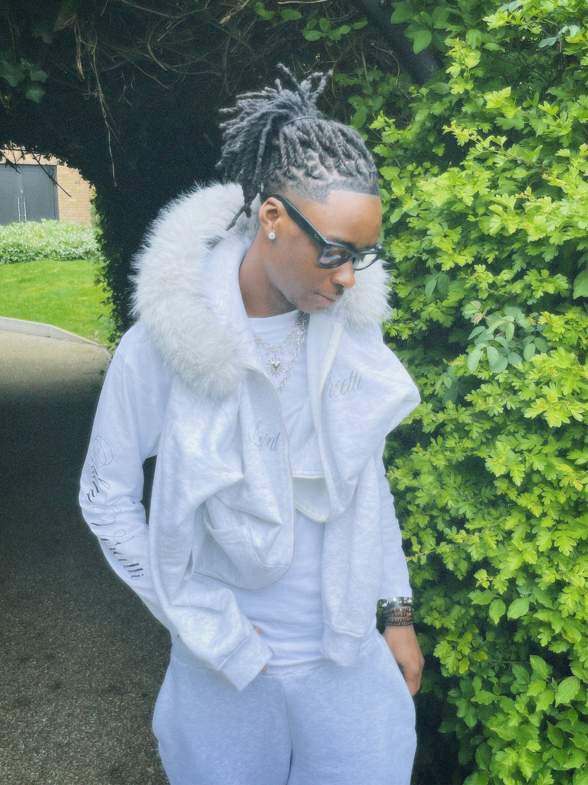 LOS VERC CURSIVE FAUX FUR ZIP TRACKSUIT GREY
