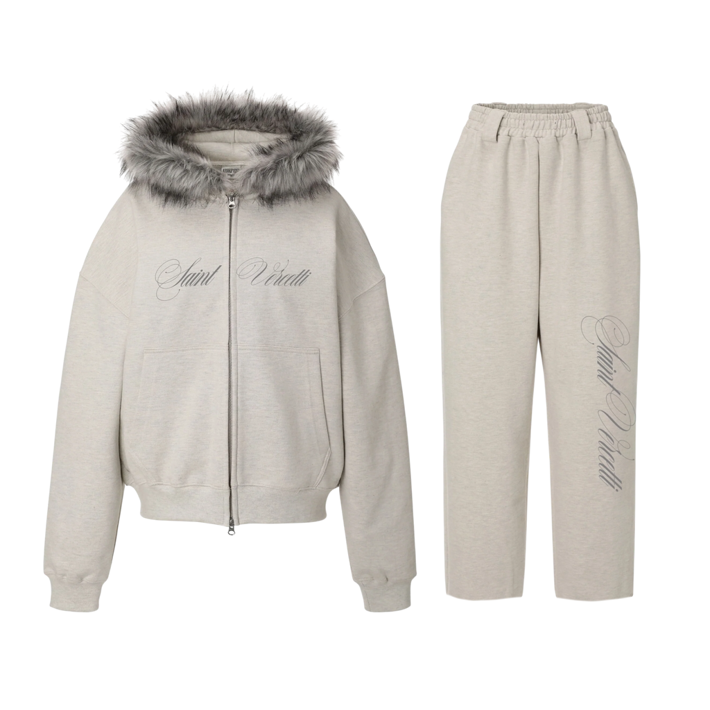 LOS VERC CURSIVE FAUX FUR ZIP TRACKSUIT GREY
