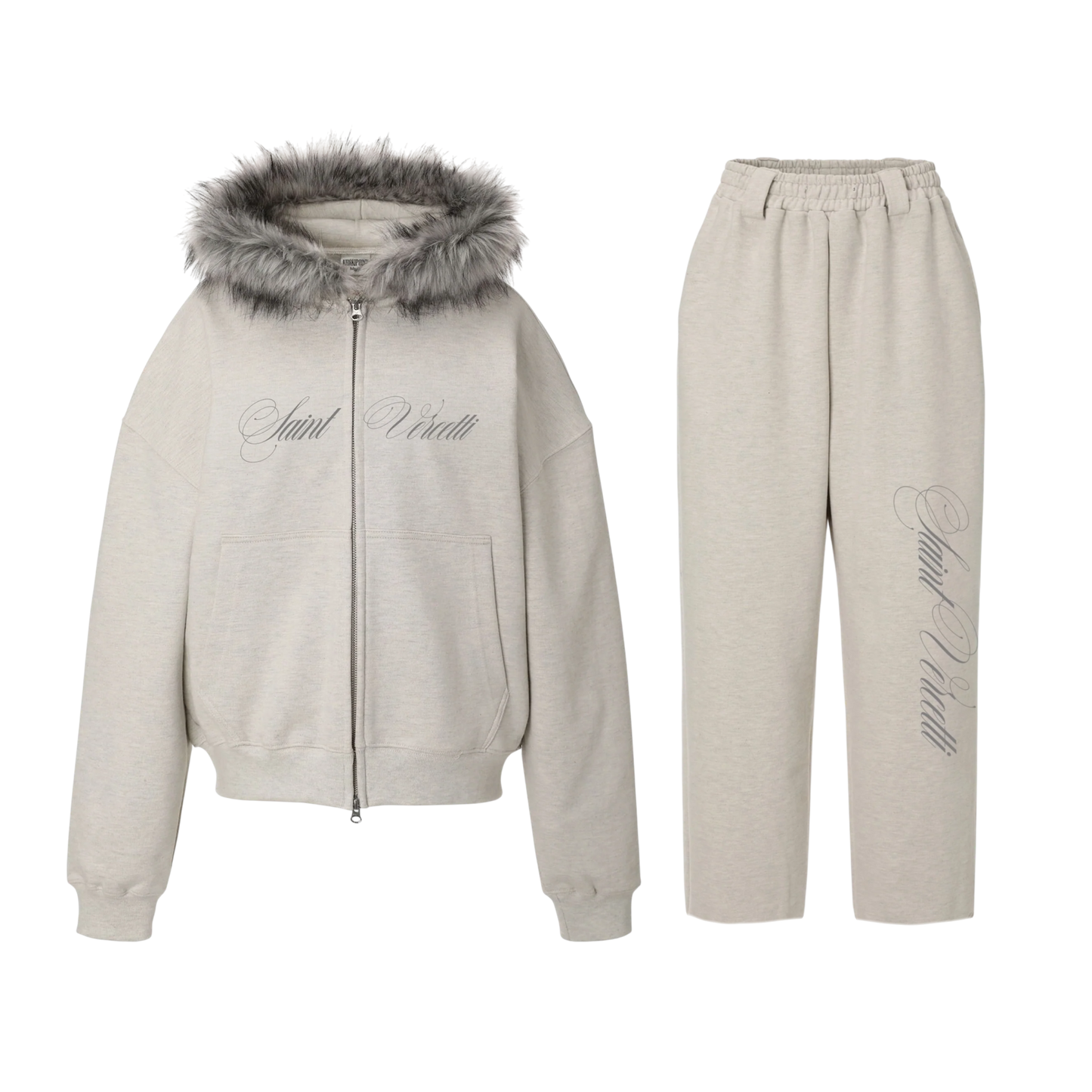 LOS VERC CURSIVE FAUX FUR ZIP TRACKSUIT GREY