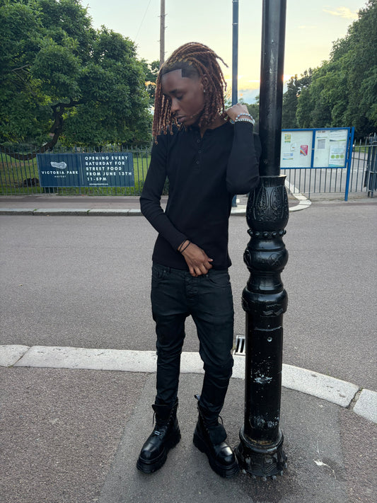 SEIJIN WAXED DENIM SKINNY JEANS BLACK