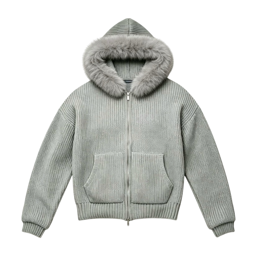 LOS VERC FAUX FUR ZIP UP KNIT JACKET