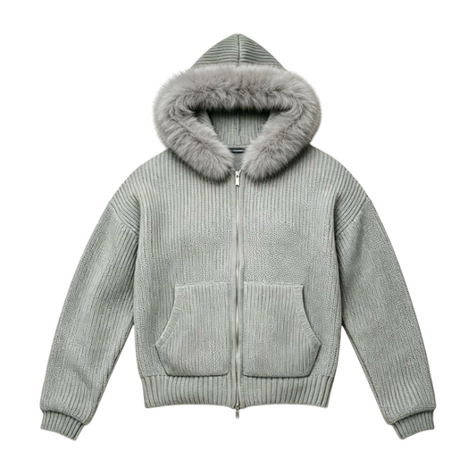 LOS VERC FAUX FUR ZIP UP KNIT JACKET