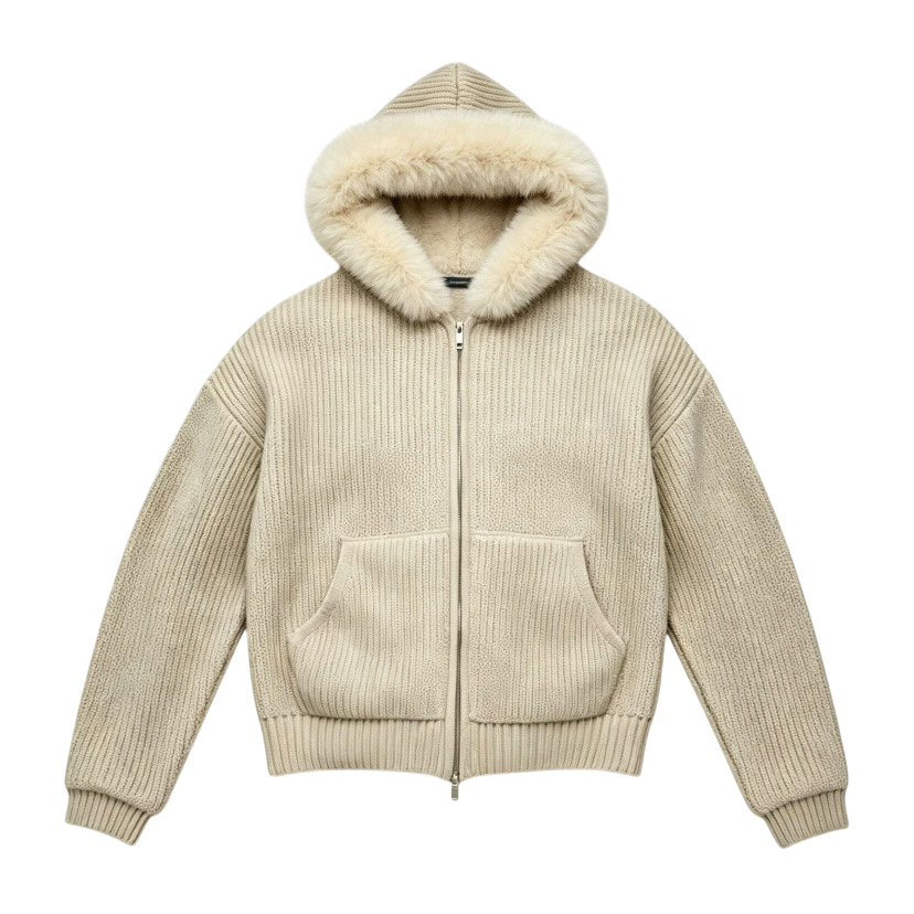 LOS VERC FAUX FUR ZIP UP KNIT JACKET