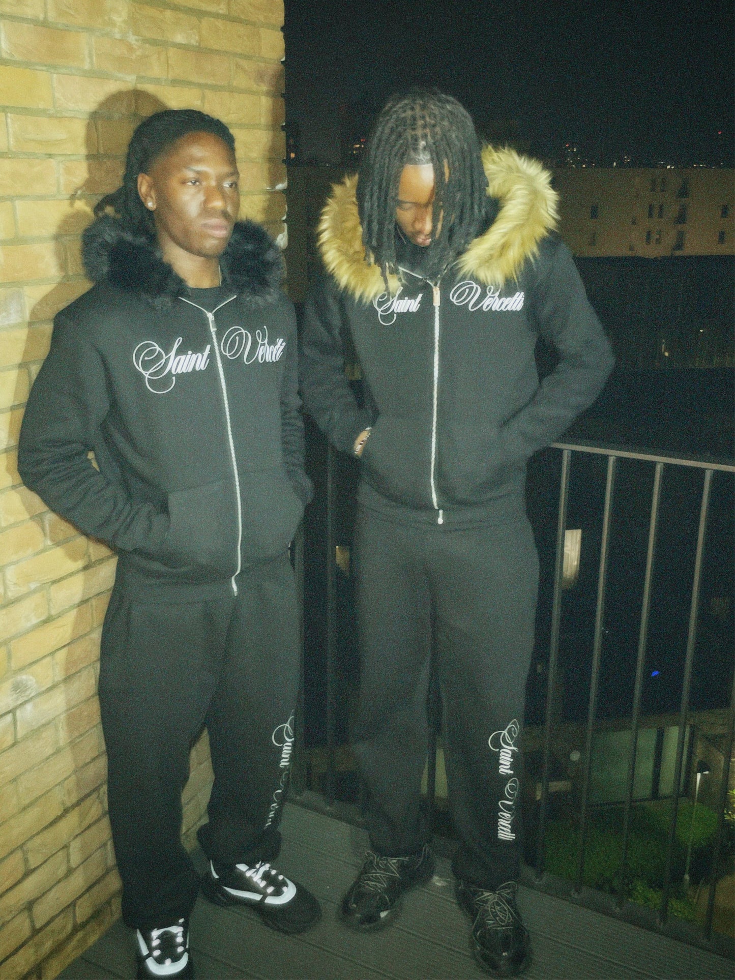 LOS VERC CURSIVE FAUX FUR ZIP HOODIE BLACK/BROWN