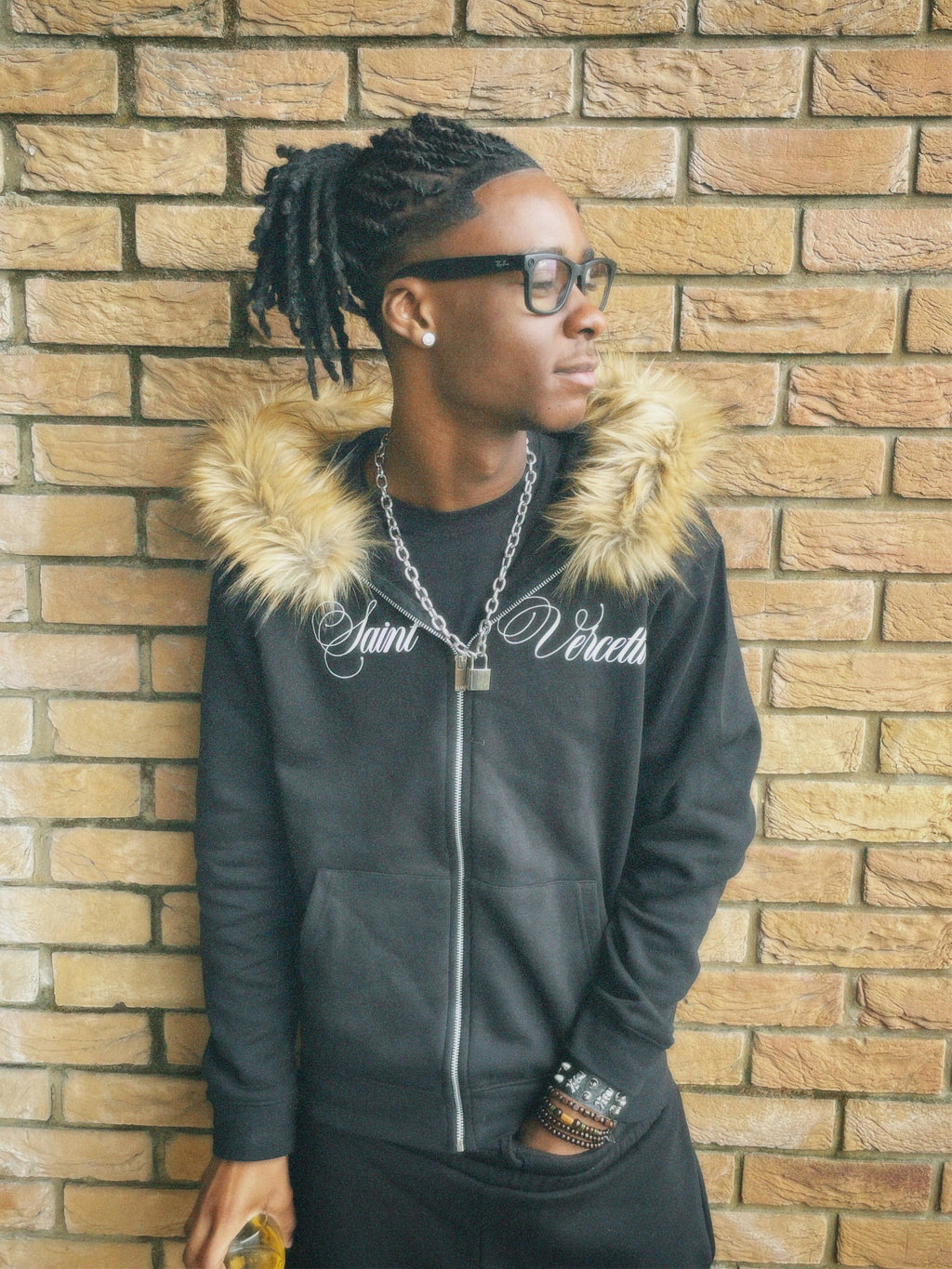 LOS VERC CURSIVE FAUX FUR ZIP TRACKSUIT BLACK/BROWN