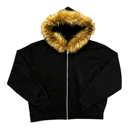 LOS VERC FAUX FUR ZIP HOODIE BLACK