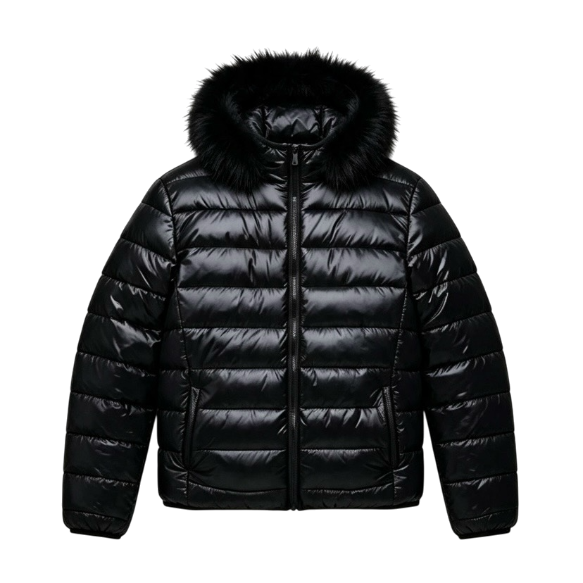 LOS VERC FAUX FUR PUFFER JACKET BLACK