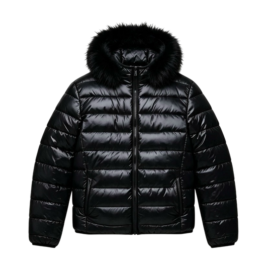 LOS VERC FAUX FUR PUFFER JACKET BLACK