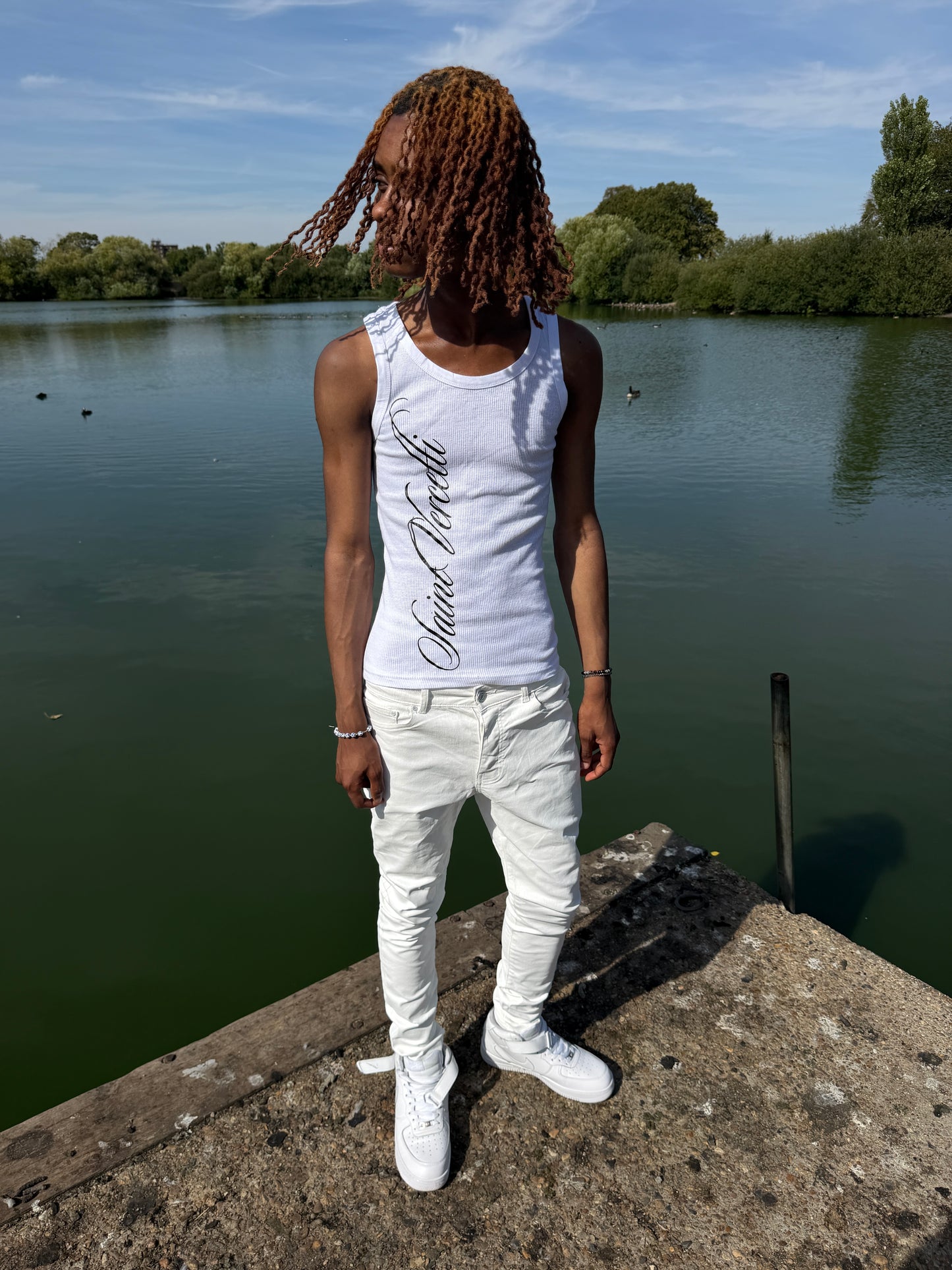 SEIJIN WAXED DENIM SKINNY JEANS WHITE