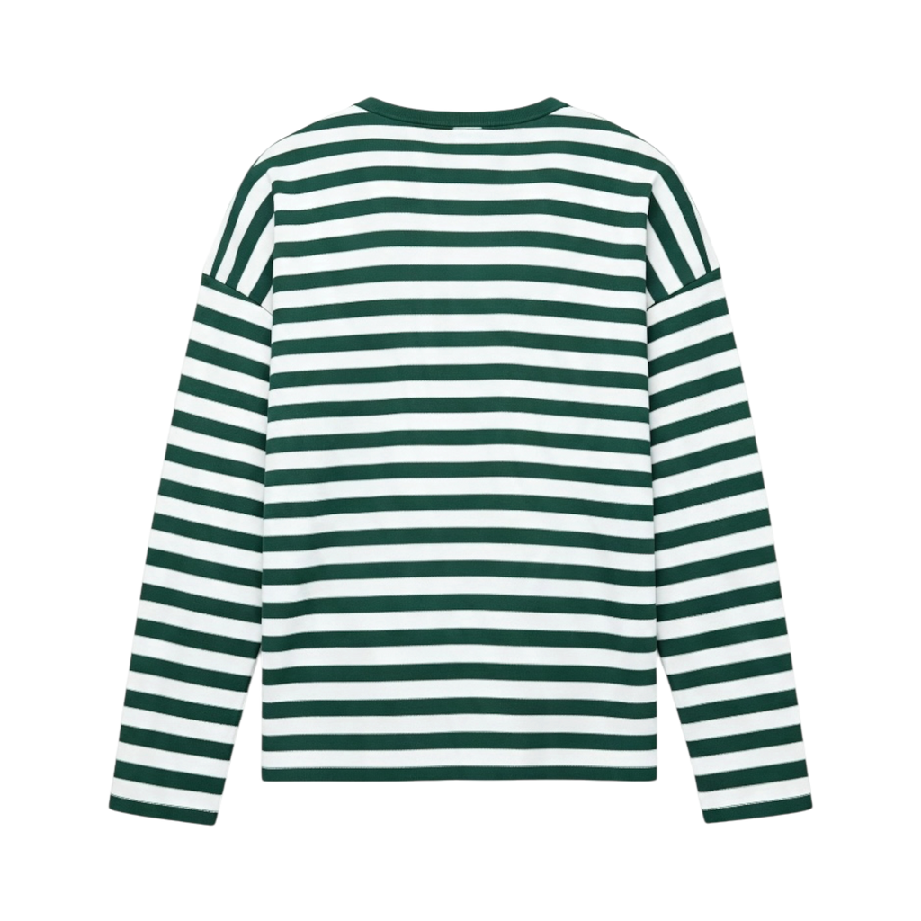 SEIJIN STRIPED LONG SLEEVE HENLEY GREEN