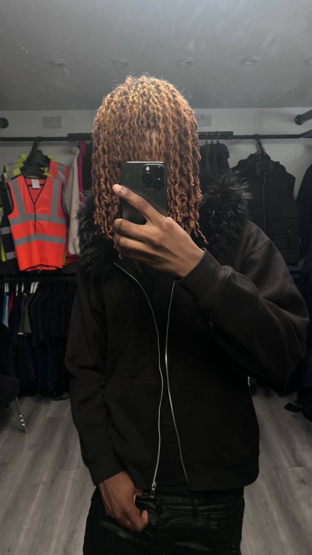 LOS VERC FAUX FUR ZIP HOODIE BLACK/BLACK