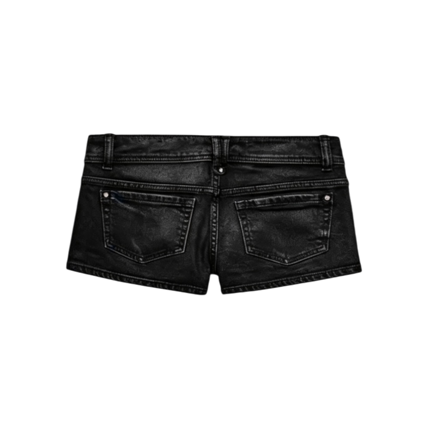 SEIJIN WAXED DENIM MINI SHORTS BLACK
