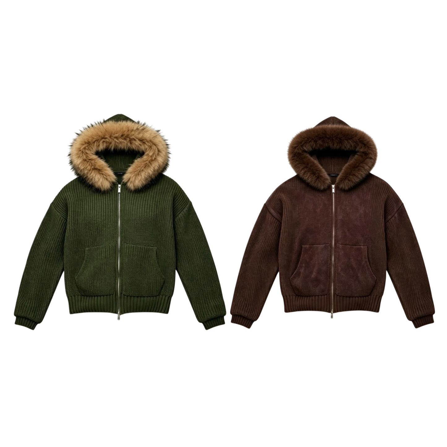 LOS VERC FAUX FUR ZIP UP KNIT JACKETS