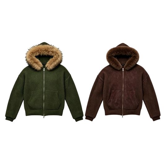 LOS VERC FAUX FUR ZIP UP KNIT JACKETS