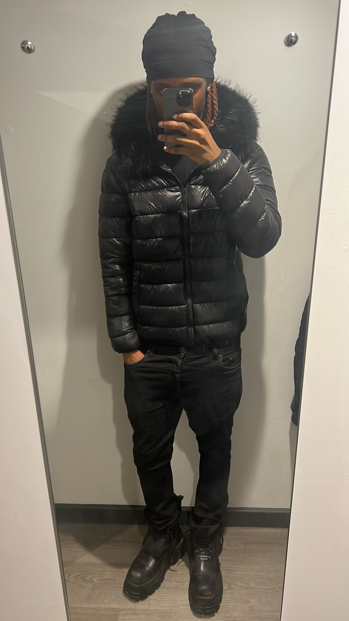 LOS VERC FAUX FUR PUFFER JACKET BLACK