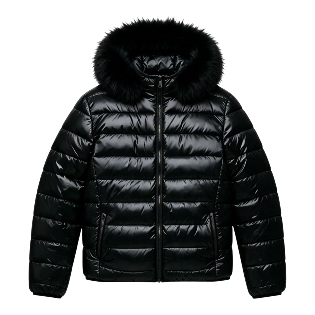 LOS VERC FAUX FUR PUFFER JACKET BLACK