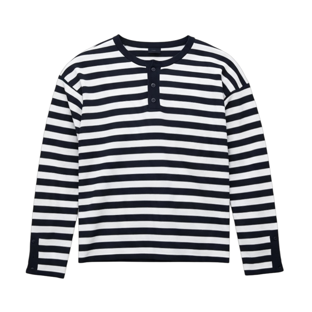 SEIJIN STRIPED LONG SLEEVE HENLEY NAVY