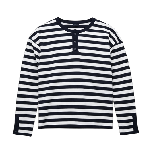 SEIJIN STRIPED LONG SLEEVE HENLEY NAVY