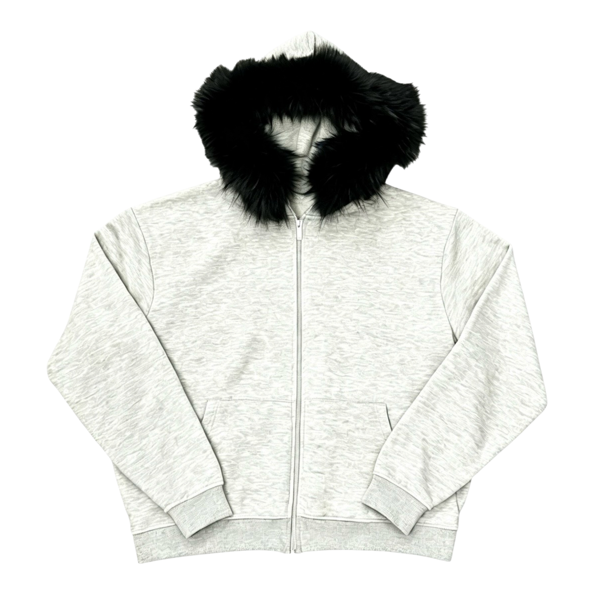 LOS VERC FAUX FUR ZIP UP HOODIE HEATHER/BLACK