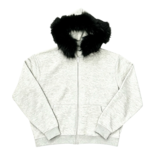 LOS VERC FAUX FUR ZIP UP HOODIE HEATHER/BLACK