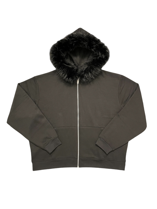 LOS VERC FAUX FUR ZIP HOODIE BLACK/BLACK