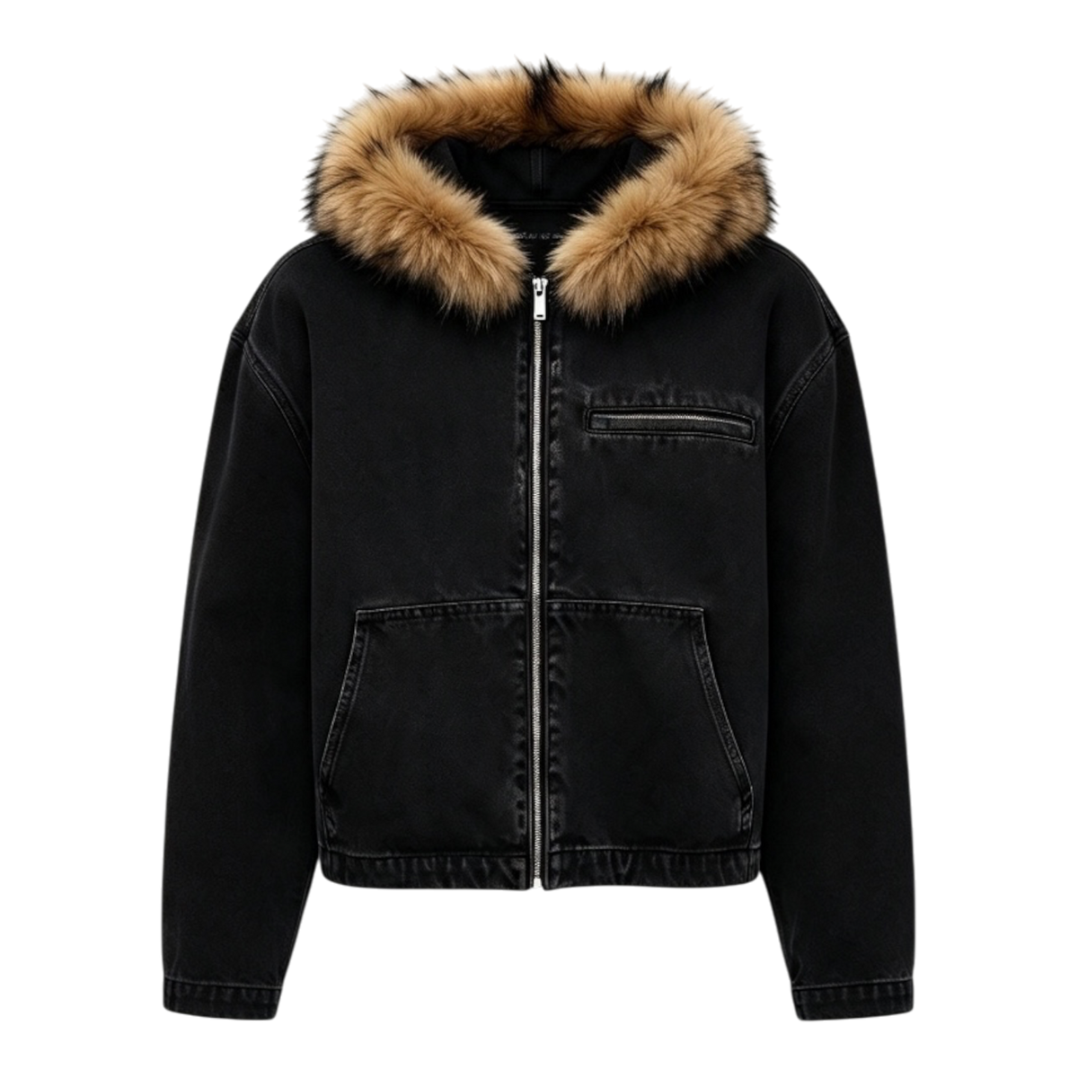 LOS VERC FAUX FUR ZIP UP DENIM JACKET