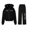 LOS VERC CURSIVE FAUX FUR ZIP TRACKSUIT BLACK