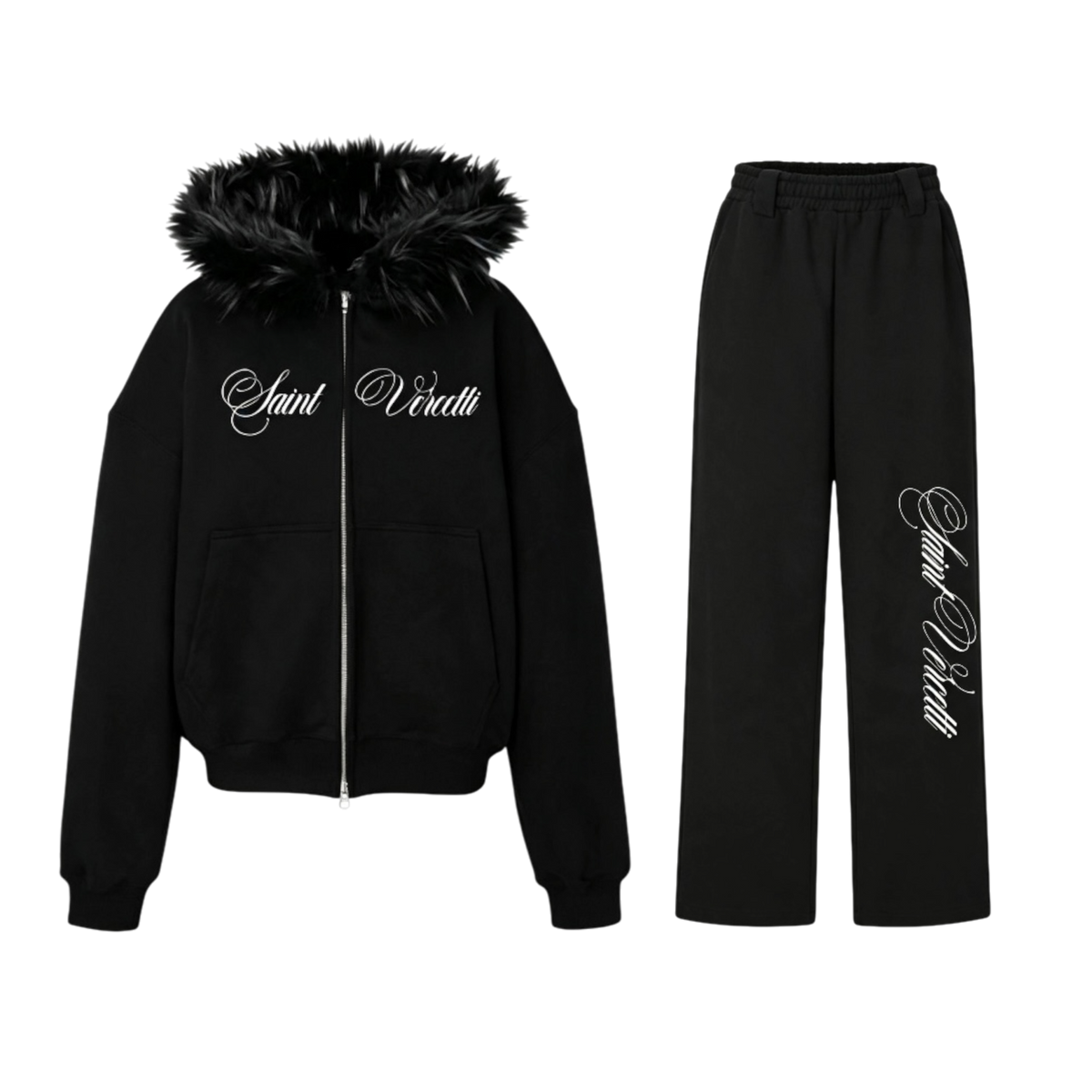 LOS VERC CURSIVE FAUX FUR ZIP TRACKSUIT BLACK