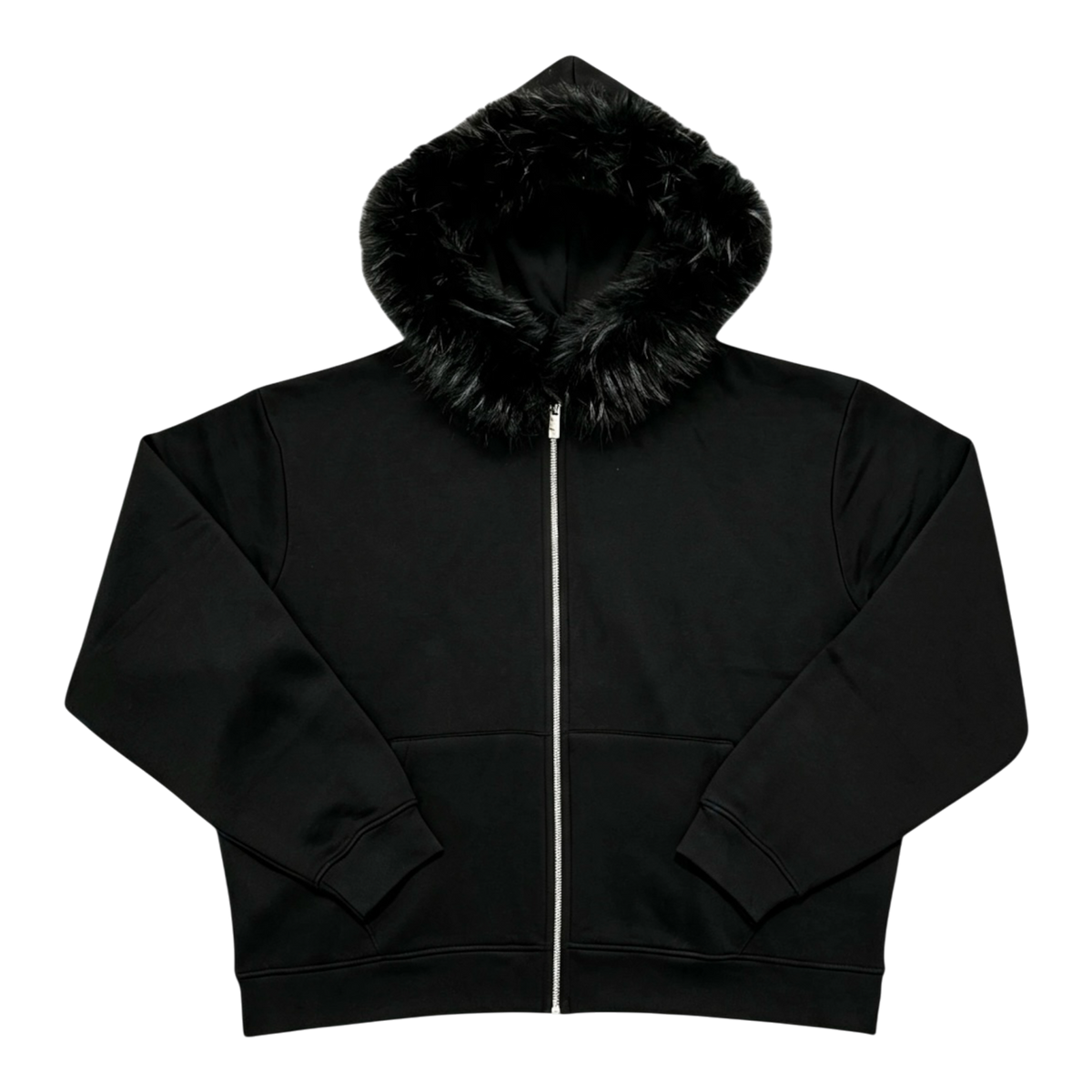 LOS VERC FAUX FUR ZIP HOODIE BLACK/BLACK